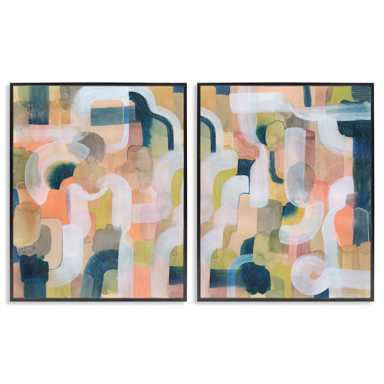 Stupell Industries Curved Retro Abstraction 2pc Framed Giclee Wall Art Set Design by Grace Popp
